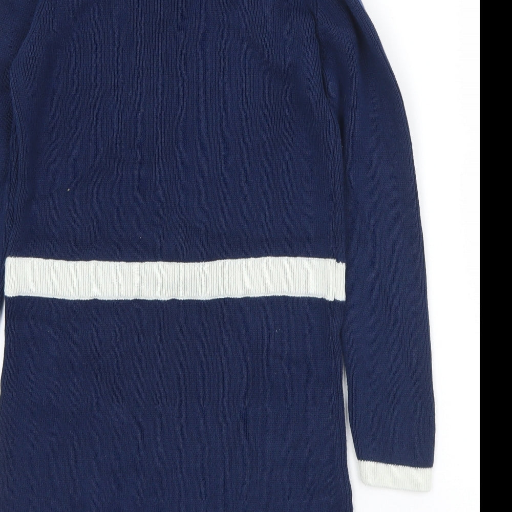 Billie Faiers Girls Blue  Cotton Jumper Dress  Size 7-8 Years  Collared Button