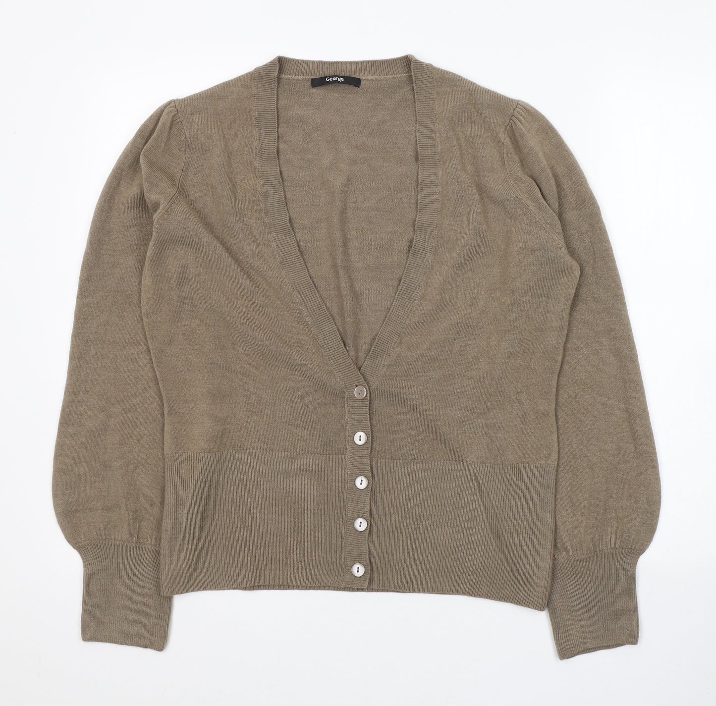 George Womens Beige V-Neck  Acrylic Cardigan Jumper Size 16