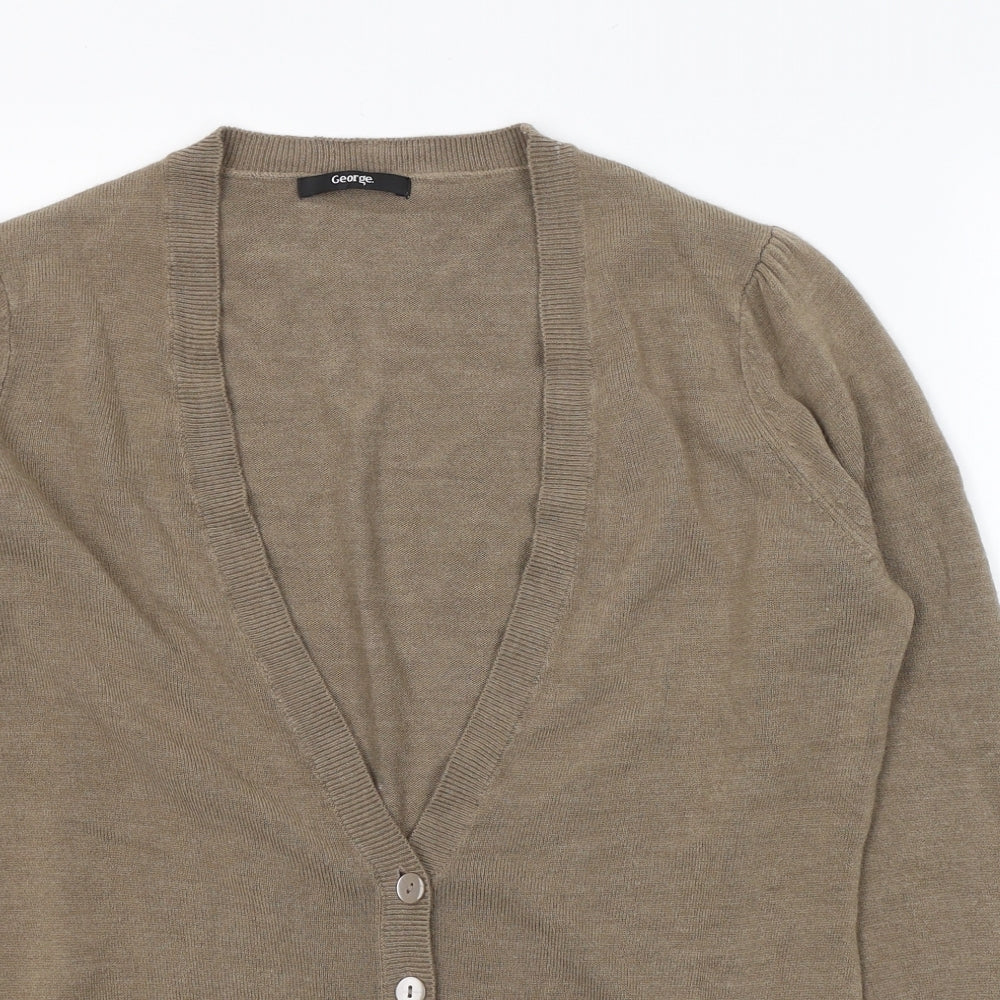 George Womens Beige V-Neck  Acrylic Cardigan Jumper Size 16