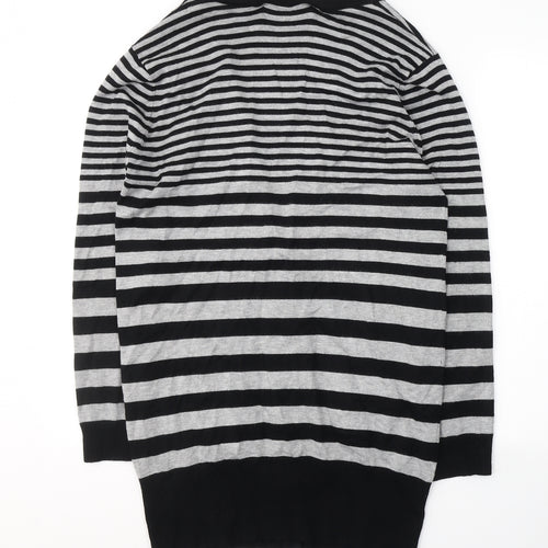 AMARANTO Womens Black V-Neck Striped Viscose Cardigan Jumper Size 16