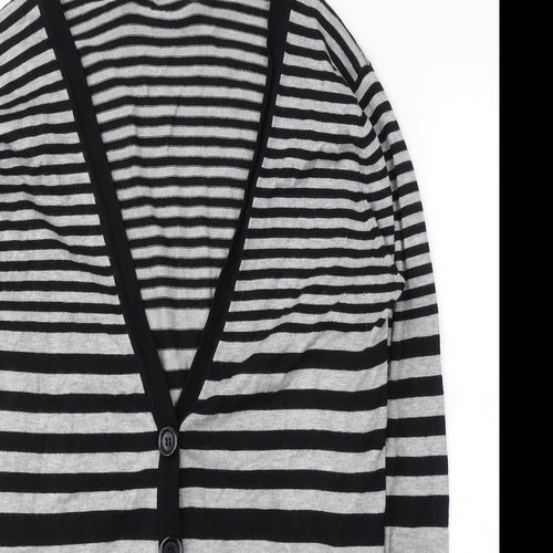 AMARANTO Womens Black V-Neck Striped Viscose Cardigan Jumper Size 16