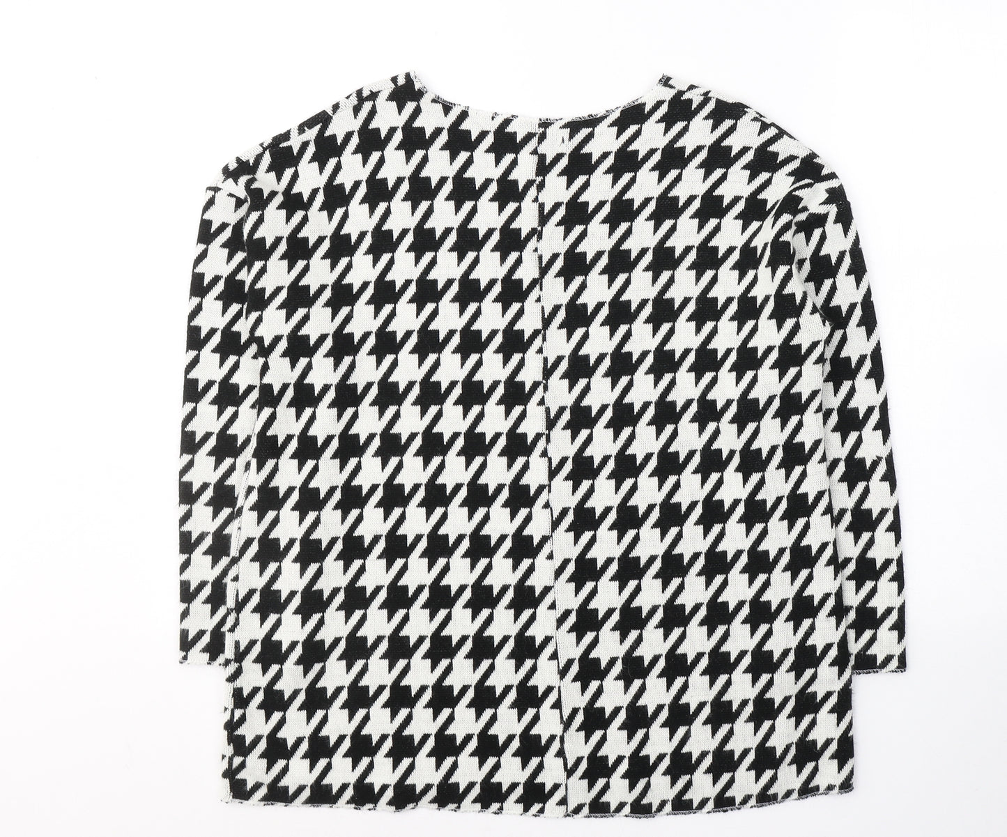 New Collection Womens White Houndstooth Acrylic Basic Blouse Size M Round Neck