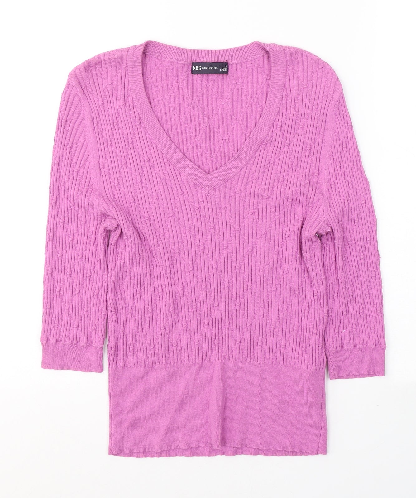 Marks and Spencer Womens Pink  Viscose Jersey T-Shirt Size 12 V-Neck