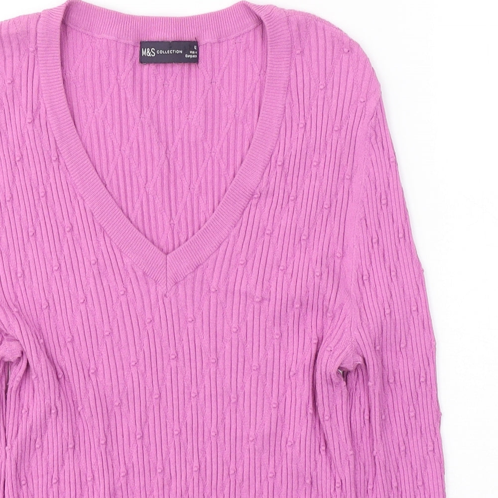 Marks and Spencer Womens Pink  Viscose Jersey T-Shirt Size 12 V-Neck