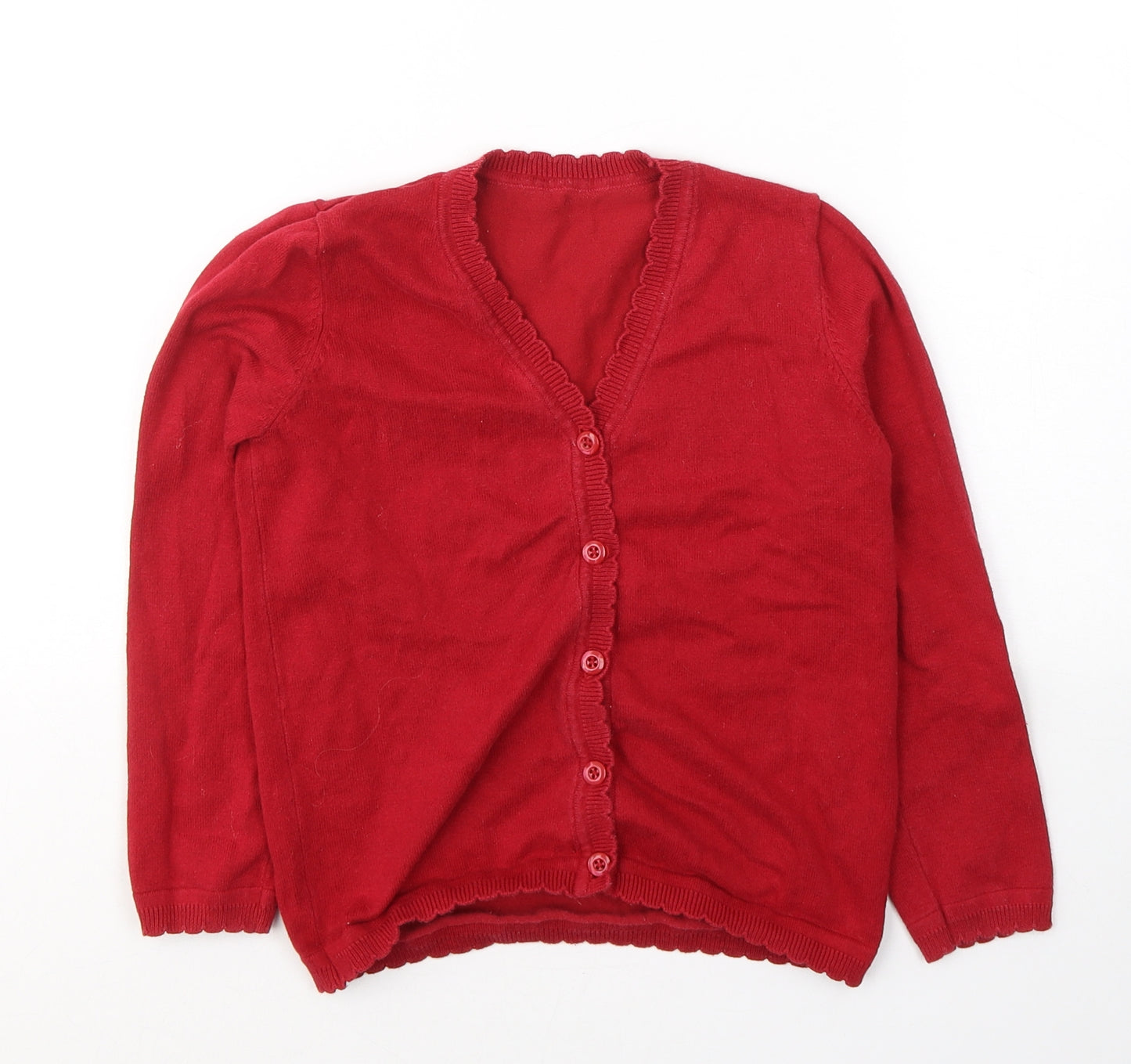 Matalan Girls Red V-Neck  Cotton Cardigan Jumper Size 9 Years  Button