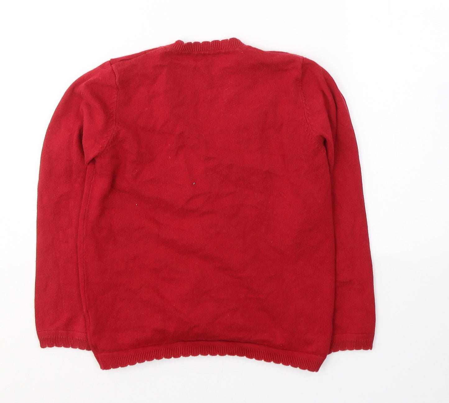 Matalan Girls Red V-Neck  Cotton Cardigan Jumper Size 9 Years  Button