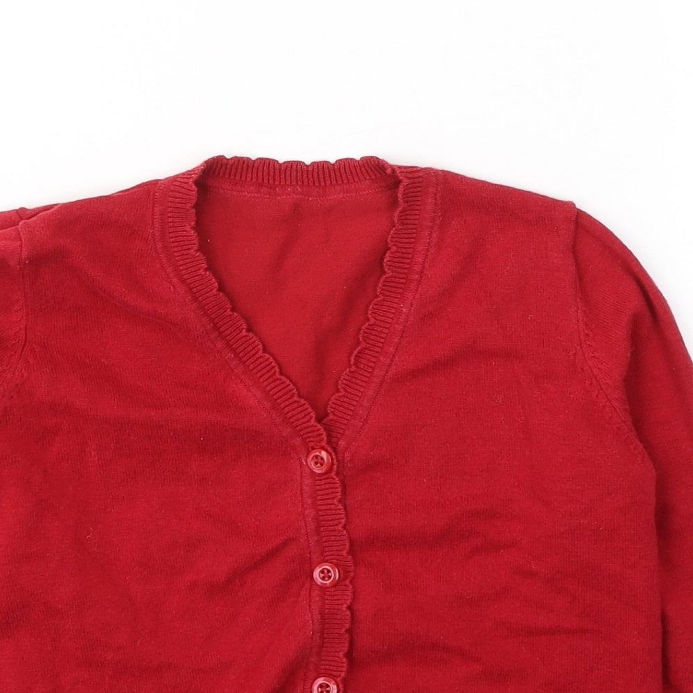 Matalan Girls Red V-Neck  Cotton Cardigan Jumper Size 9 Years  Button