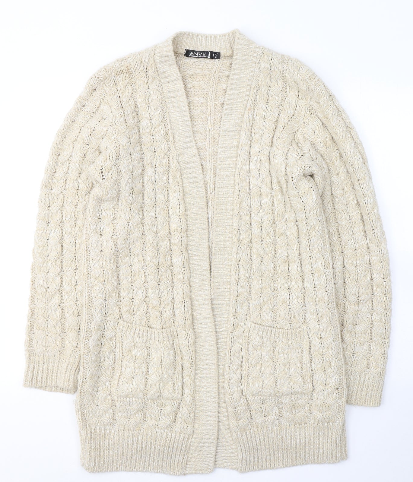 Envy Womens Beige V-Neck  Acrylic Cardigan Jumper Size M