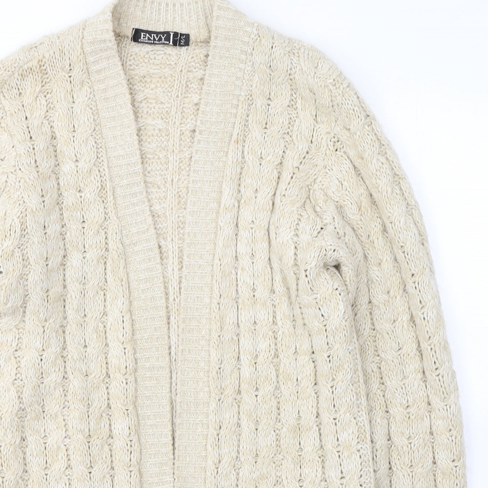 Envy Womens Beige V-Neck  Acrylic Cardigan Jumper Size M