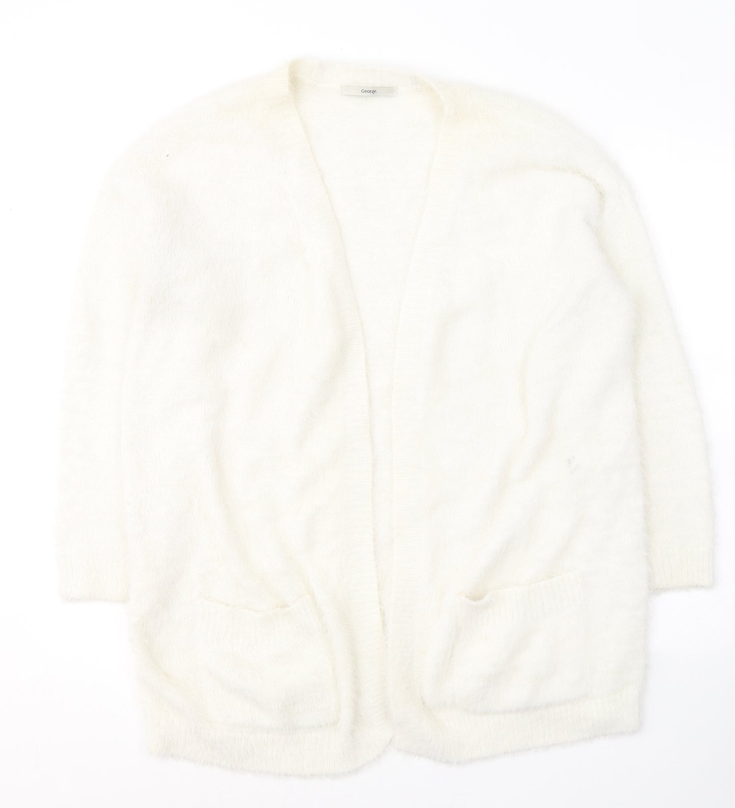 George  Womens White V-Neck  Nylon Cardigan Jumper Size 12