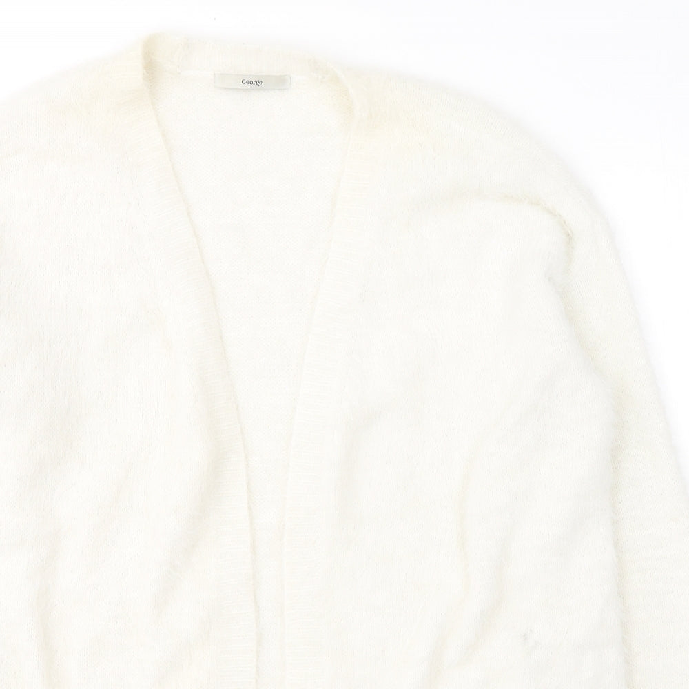George  Womens White V-Neck  Nylon Cardigan Jumper Size 12