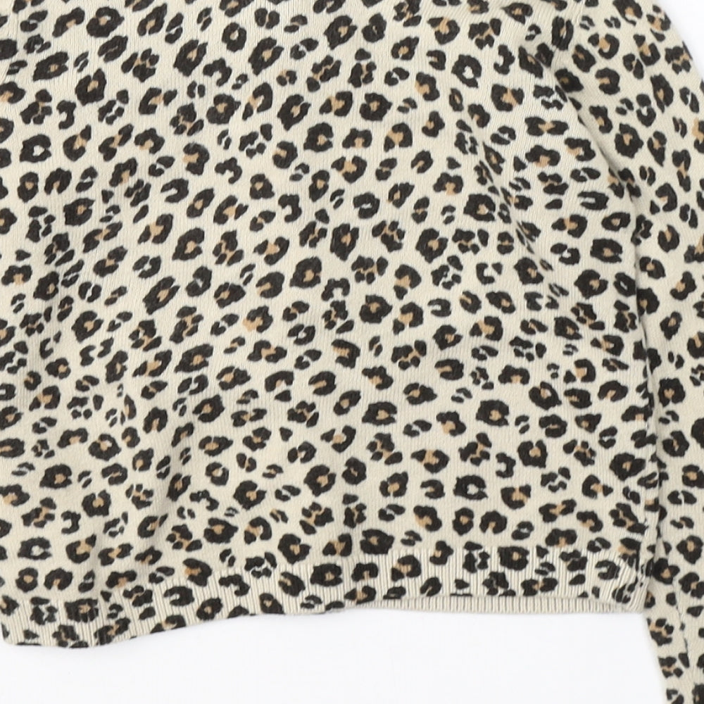 H&M Girls Beige Round Neck Animal Print Cotton Cardigan Jumper Size 5-6 Years  Button