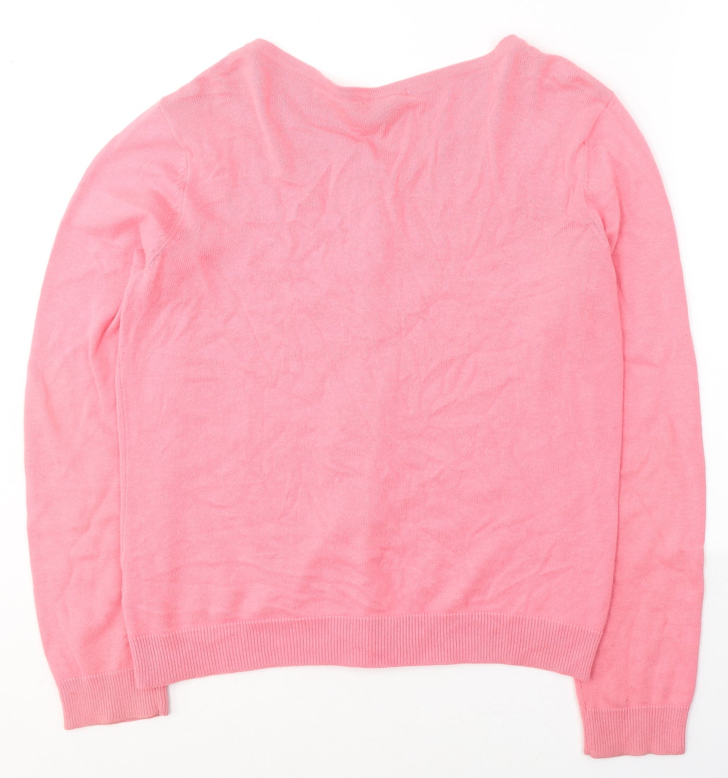 H&M Womens Pink Round Neck  Cotton Cardigan Jumper Size L