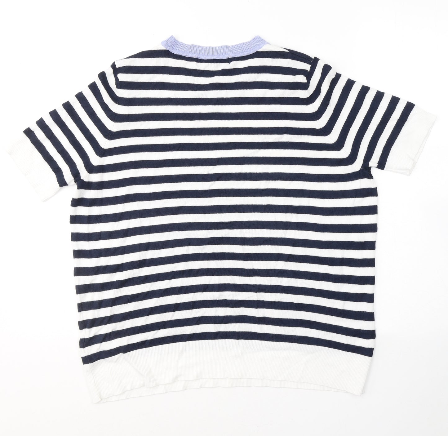 Marks and Spencer Womens White Striped Viscose Basic T-Shirt Size 16 Round Neck