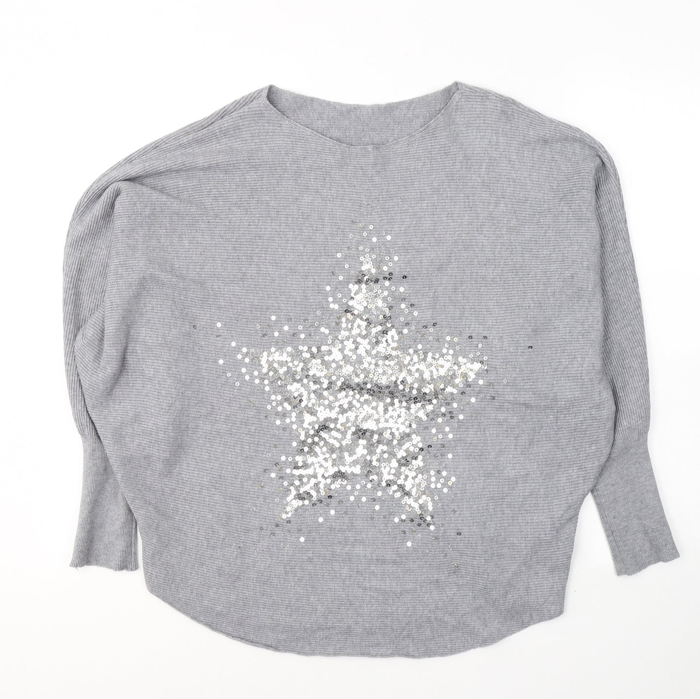 Z&H Fashion Womens Grey  Viscose Jersey T-Shirt Size M Round Neck - Star