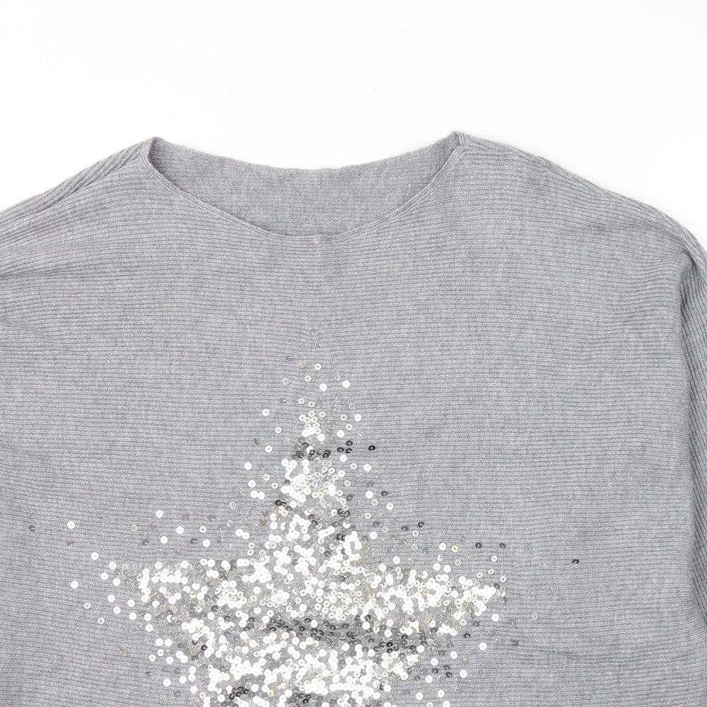 Z&H Fashion Womens Grey  Viscose Jersey T-Shirt Size M Round Neck - Star