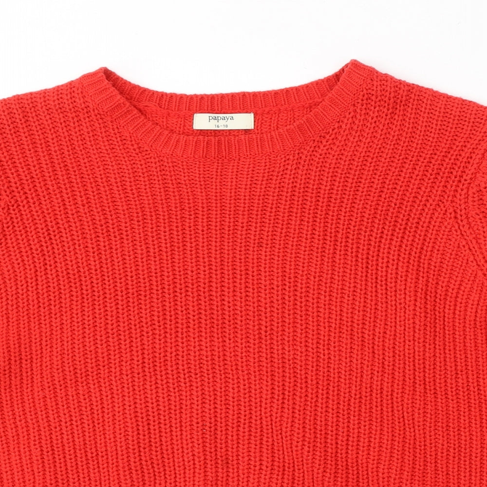Papaya Womens Red Round Neck  Acrylic Pullover Jumper Size 16