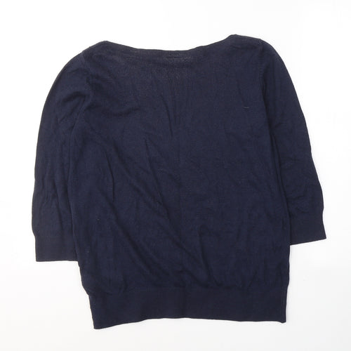 Wallis Womens Blue  Viscose Basic Blouse Size M Round Neck - butterfly