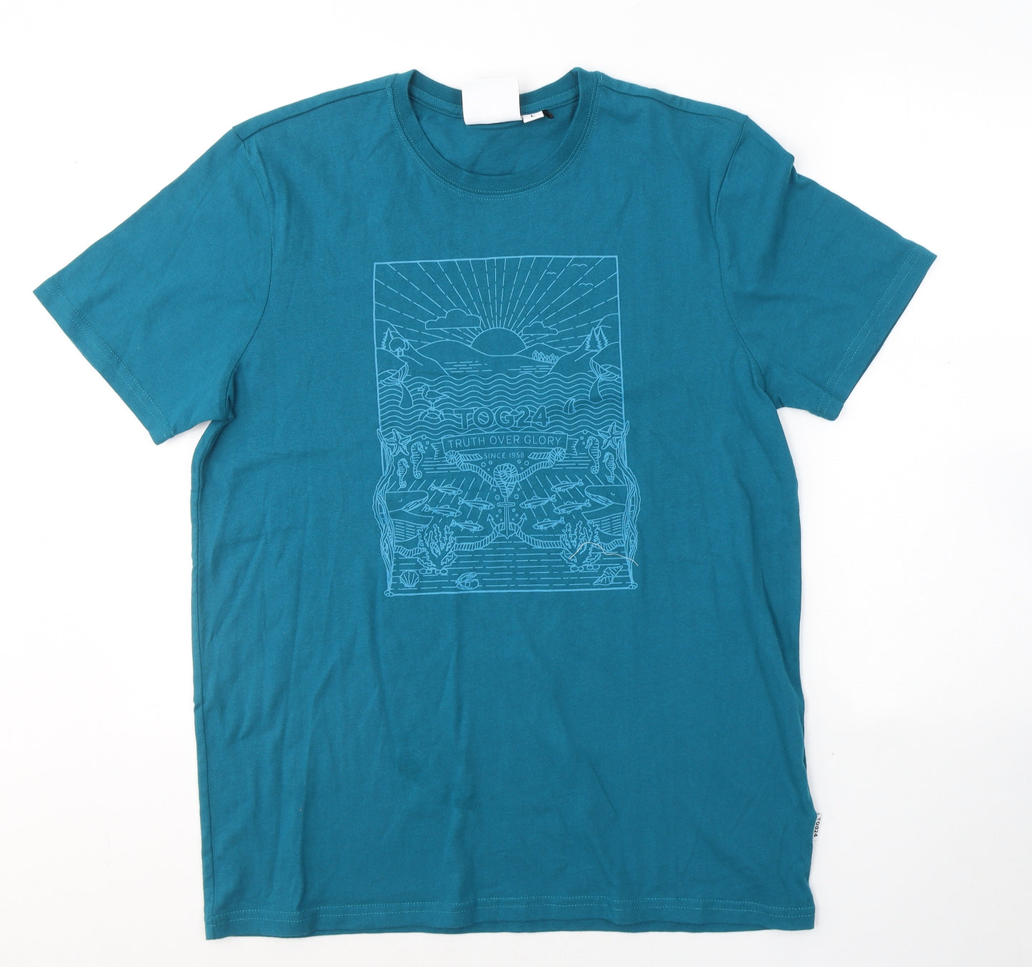 TOG 24 Mens Blue  Cotton  T-Shirt Size L Round Neck