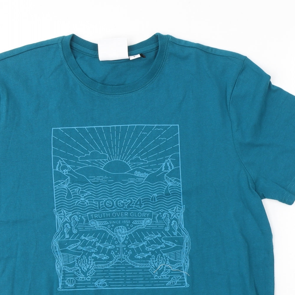TOG 24 Mens Blue  Cotton  T-Shirt Size L Round Neck