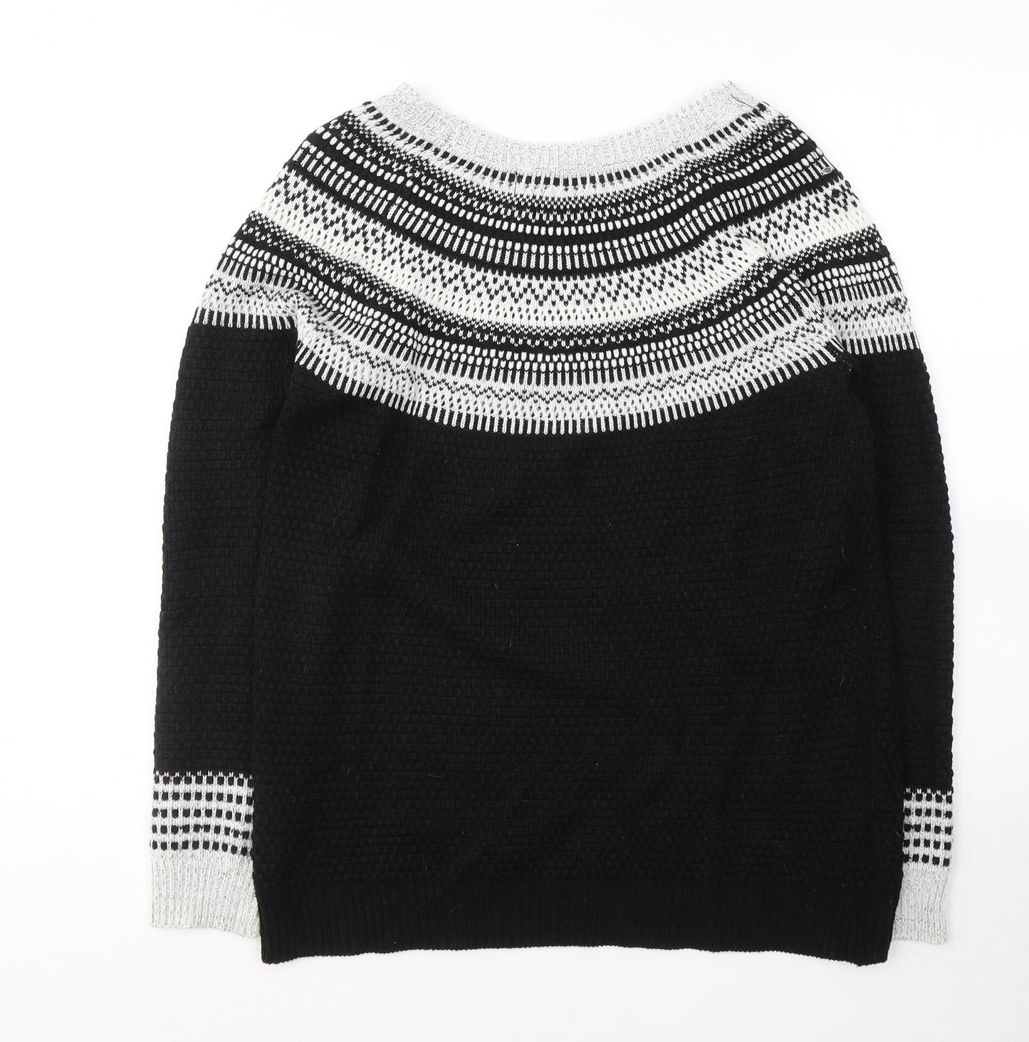 NEXT Womens Black Round Neck Fair Isle Acrylic Pullover Jumper Size 12