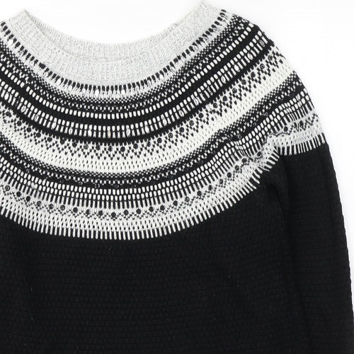 NEXT Womens Black Round Neck Fair Isle Acrylic Pullover Jumper Size 12