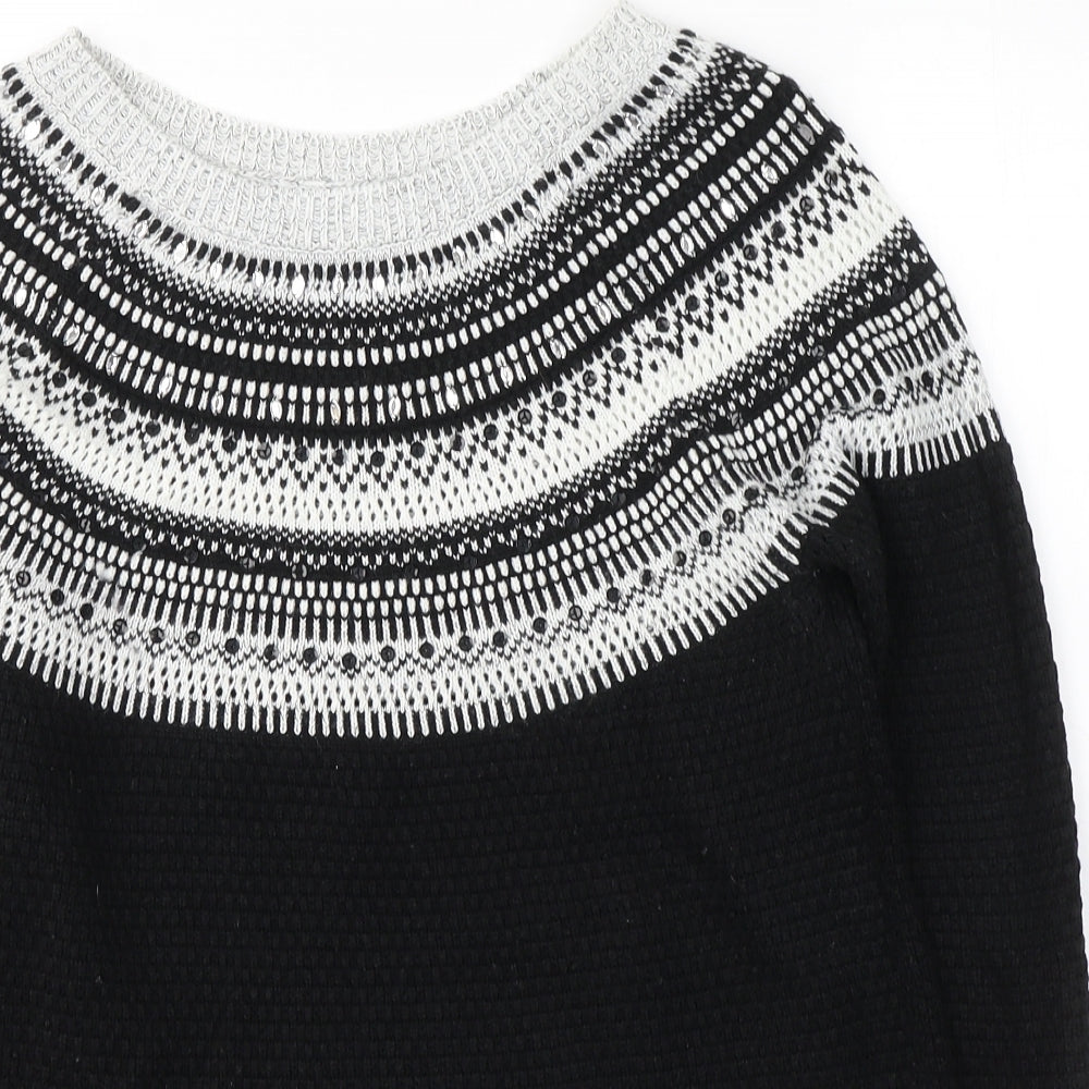 NEXT Womens Black Round Neck Fair Isle Acrylic Pullover Jumper Size 12