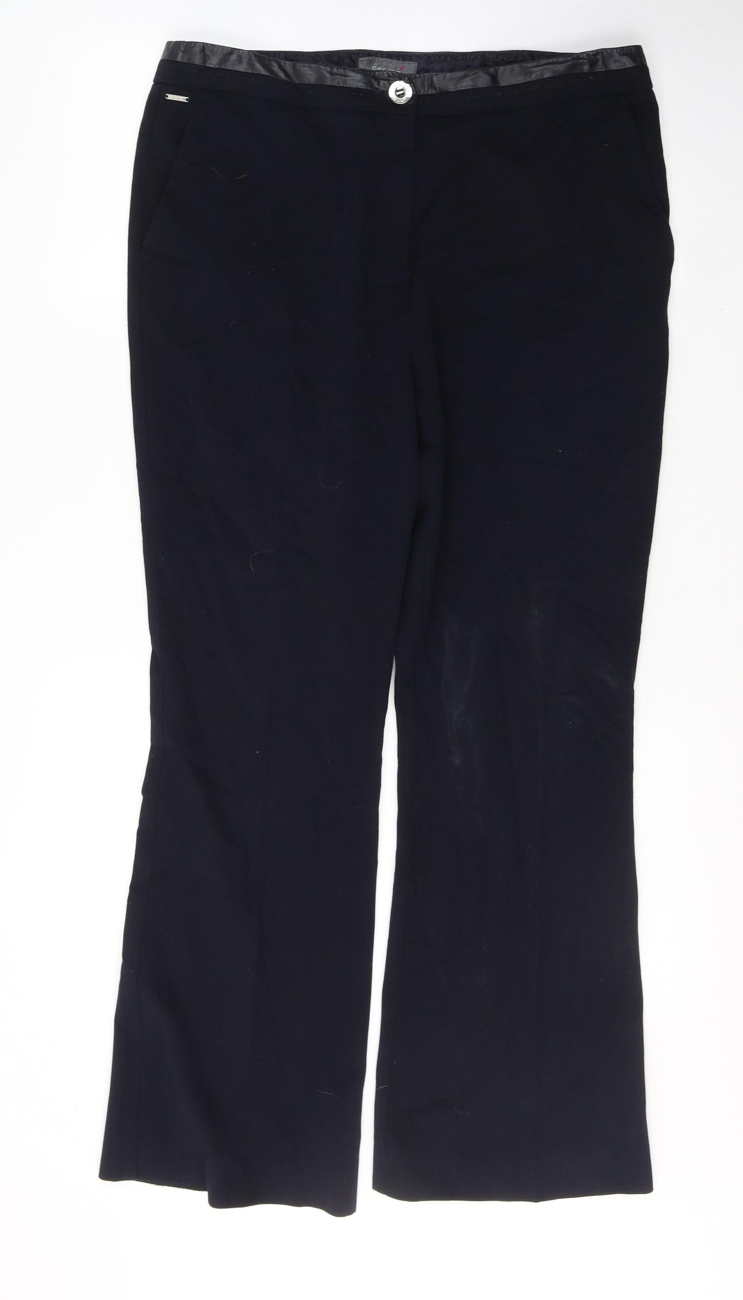 Per Una Womens Blue  Polyester Trousers  Size 14 L28 in Regular Button