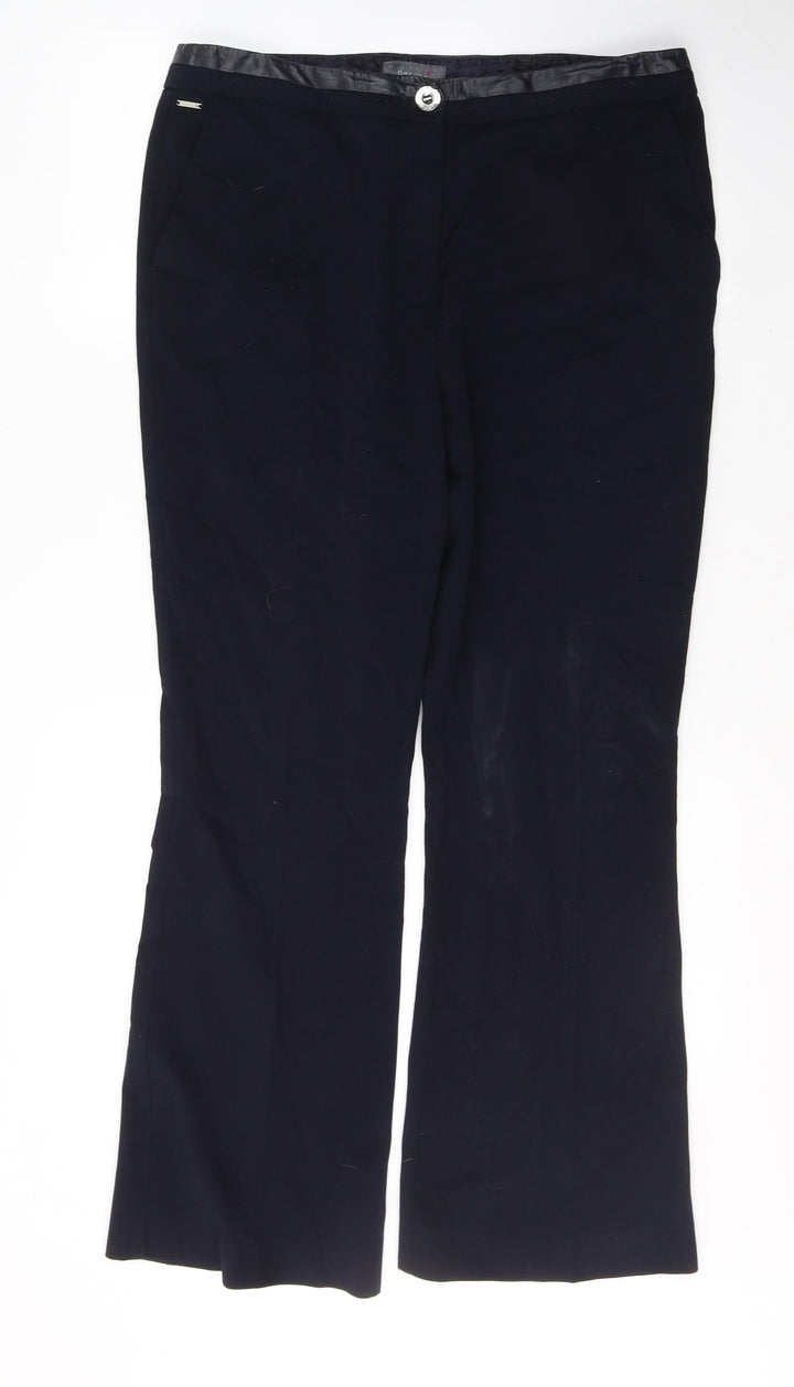 Per Una Womens Blue  Polyester Trousers  Size 14 L28 in Regular Button