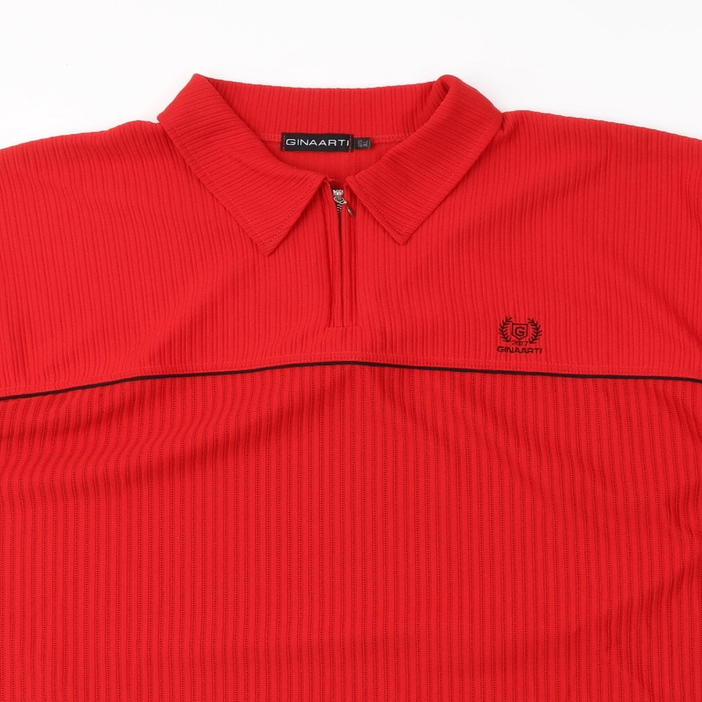 Ginaarti Mens Red  Polyester  Polo Size 2XL Collared Zip
