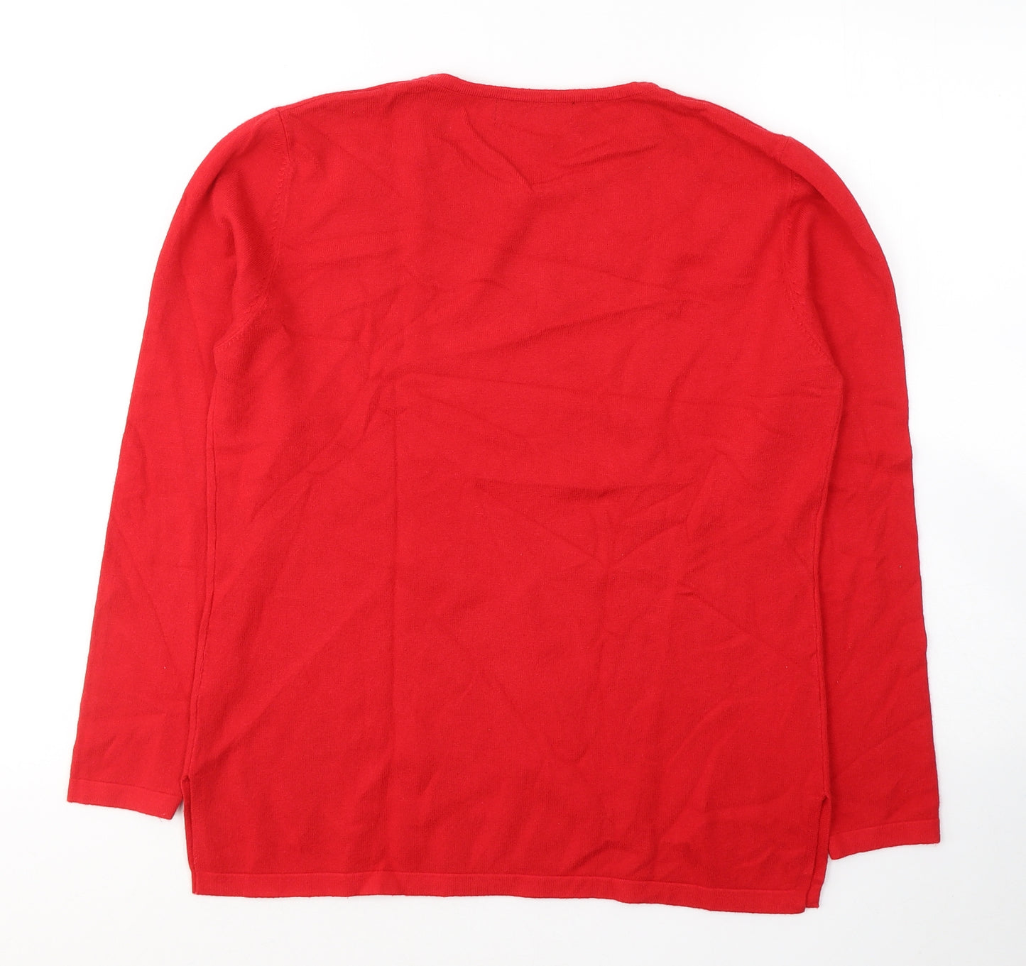 JUST ELEGANCE Womens Red  Acrylic Jersey Blouse Size L Round Neck