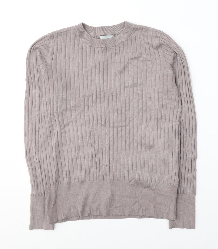 H&M Womens Grey Acrylic Jersey Blouse Size S Round Neck