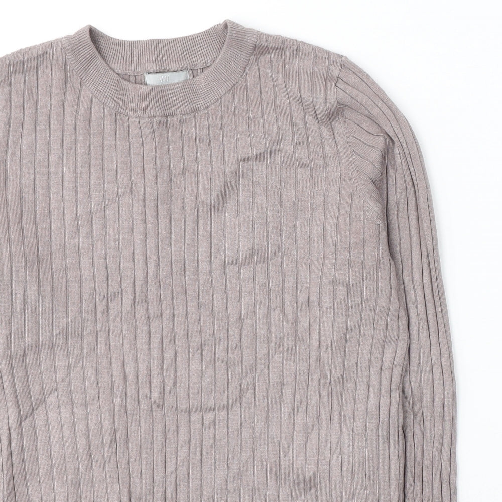 H&M Womens Grey  Acrylic Jersey Blouse Size S Round Neck