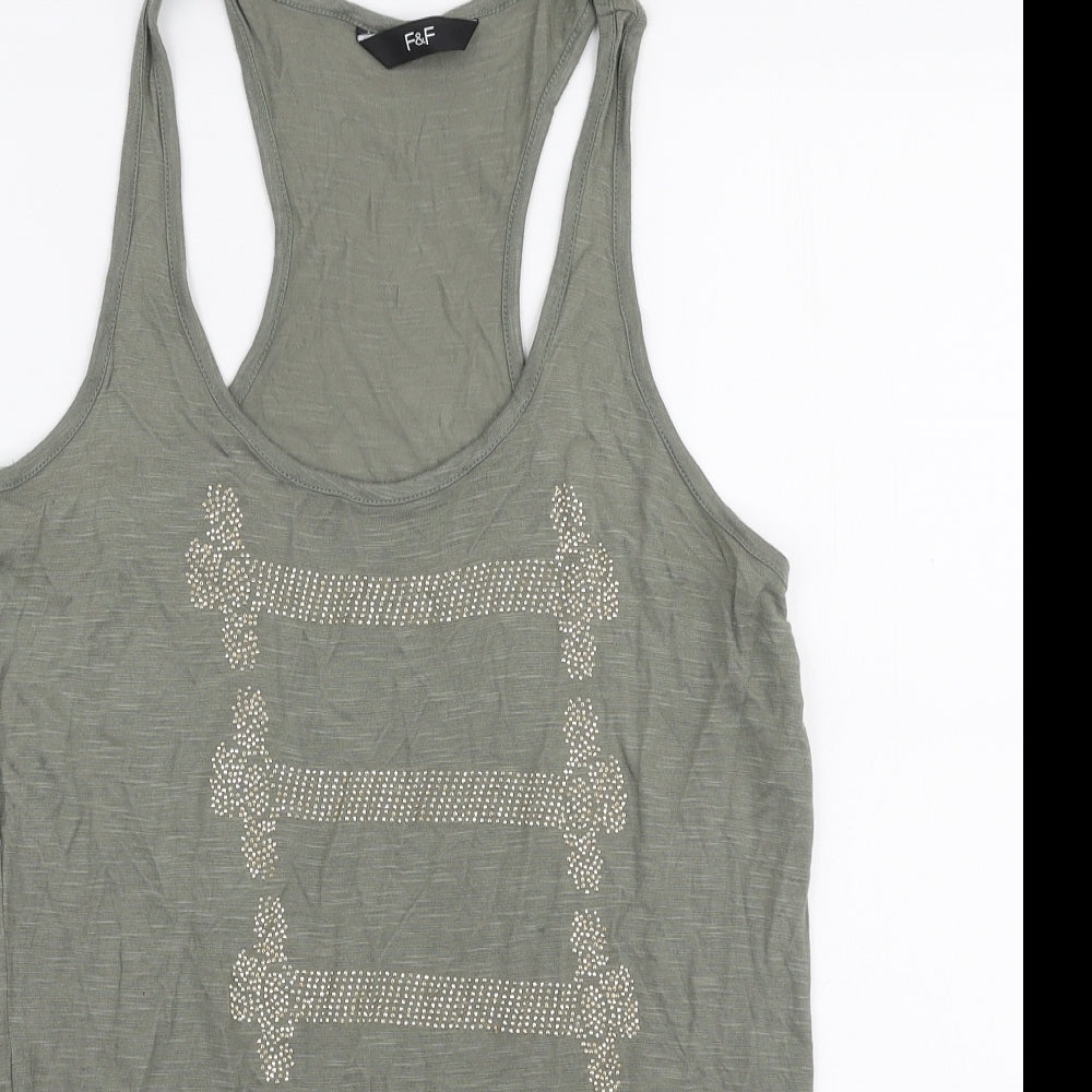 F&F Womens Green  Viscose Jersey Tank Size 14 Round Neck