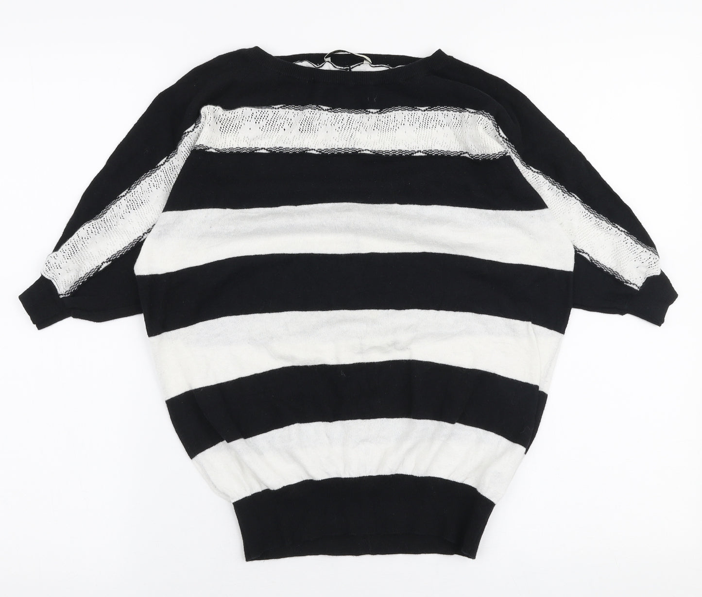 Oasis Womens Black Boat Neck Striped Cotton Pullover Jumper Size XS