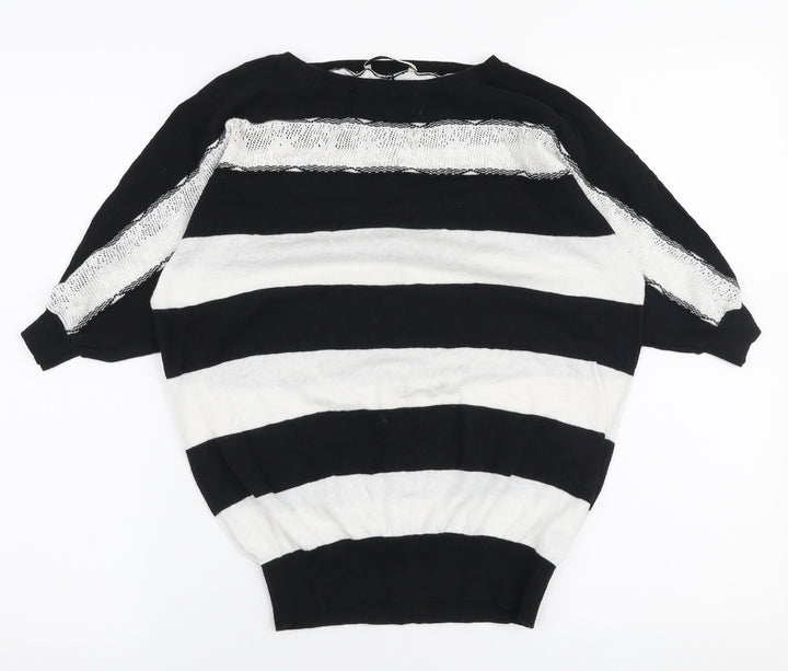 Oasis Womens Black Boat Neck Striped Cotton Pullover Jumper Size XS