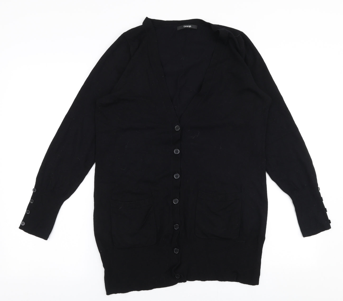 George Womens Black V-Neck  Viscose Cardigan Jumper Size 16