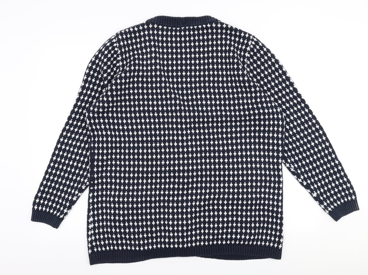 TU Womens Blue V-Neck Geometric Cotton Cardigan Jumper Size 20