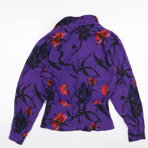 H&M Womens Purple Floral Viscose Basic Blouse Size 6 Collared