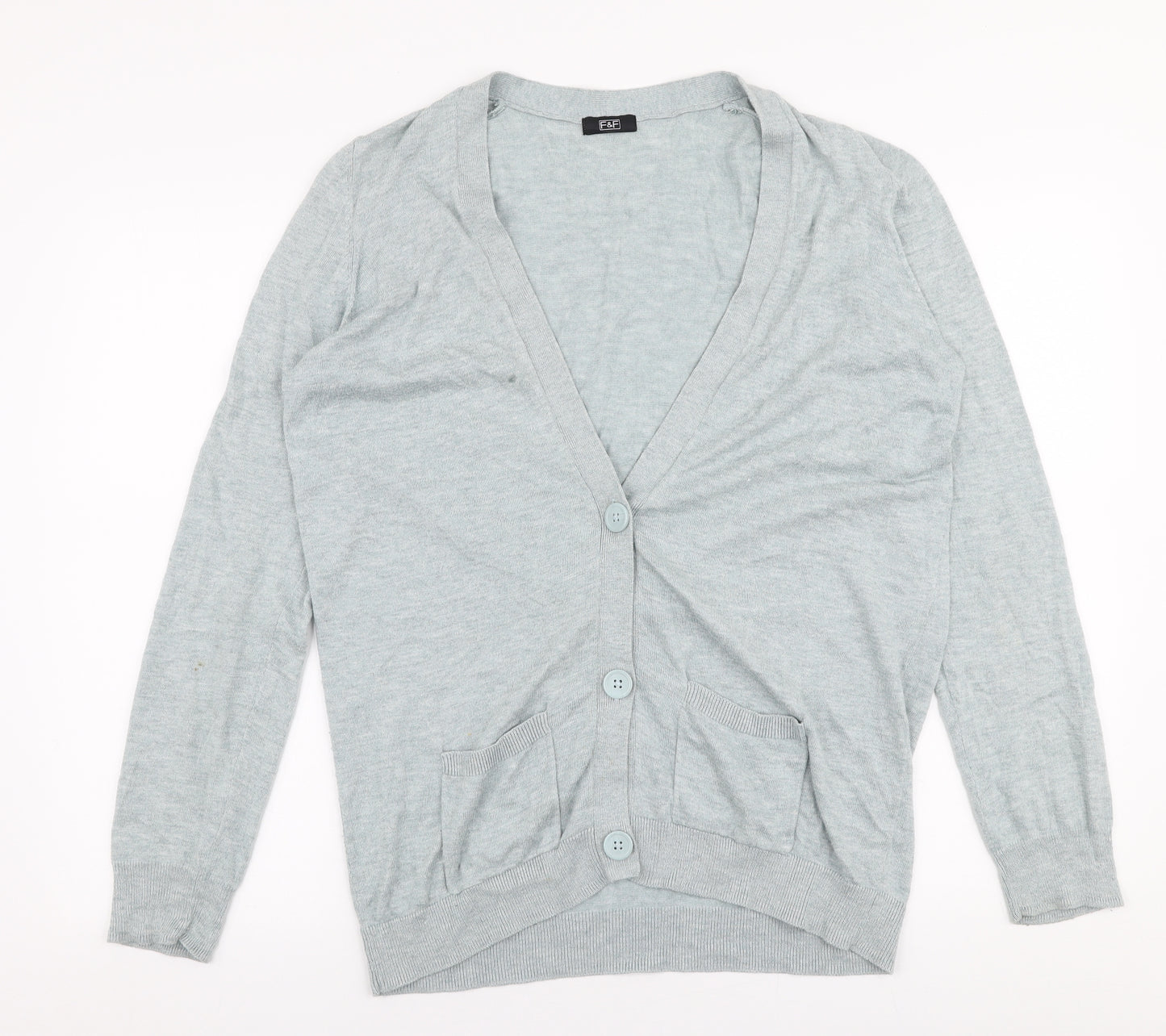 F&F Womens Blue V-Neck  Polyester Cardigan Jumper Size L