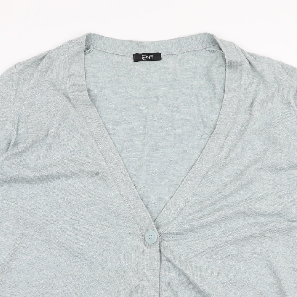F&F Womens Blue V-Neck  Polyester Cardigan Jumper Size L
