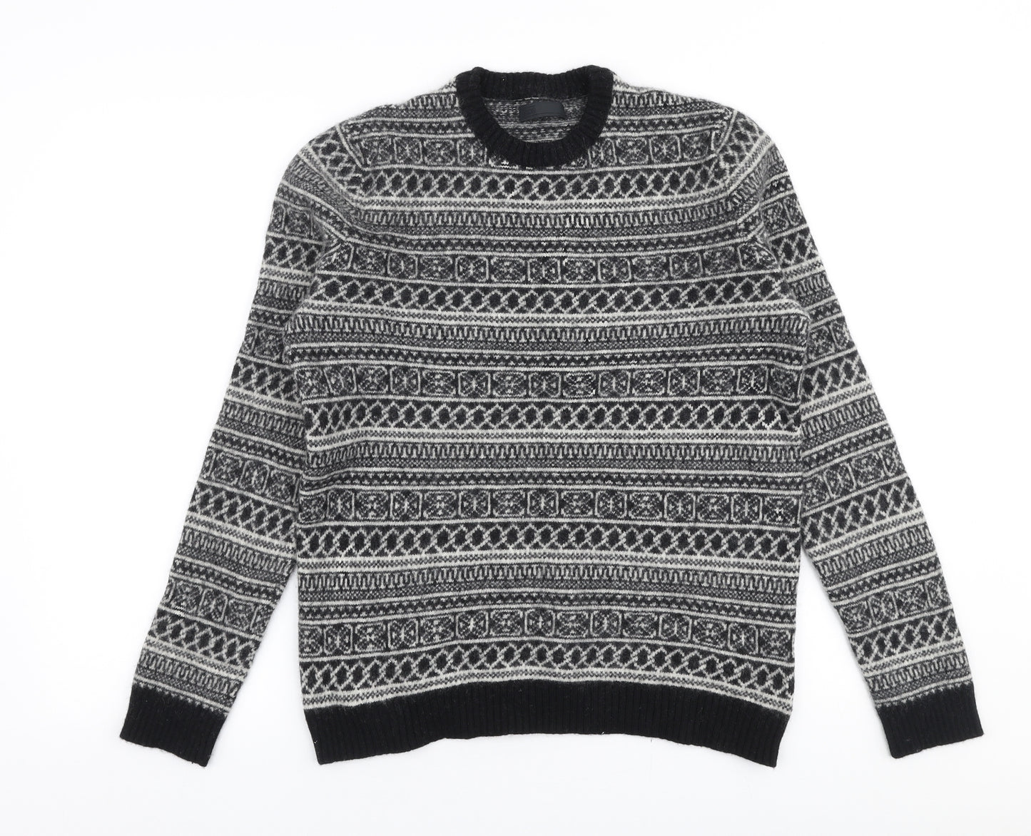 ASOS Mens Grey Round Neck Geometric Wool Pullover Jumper Size L