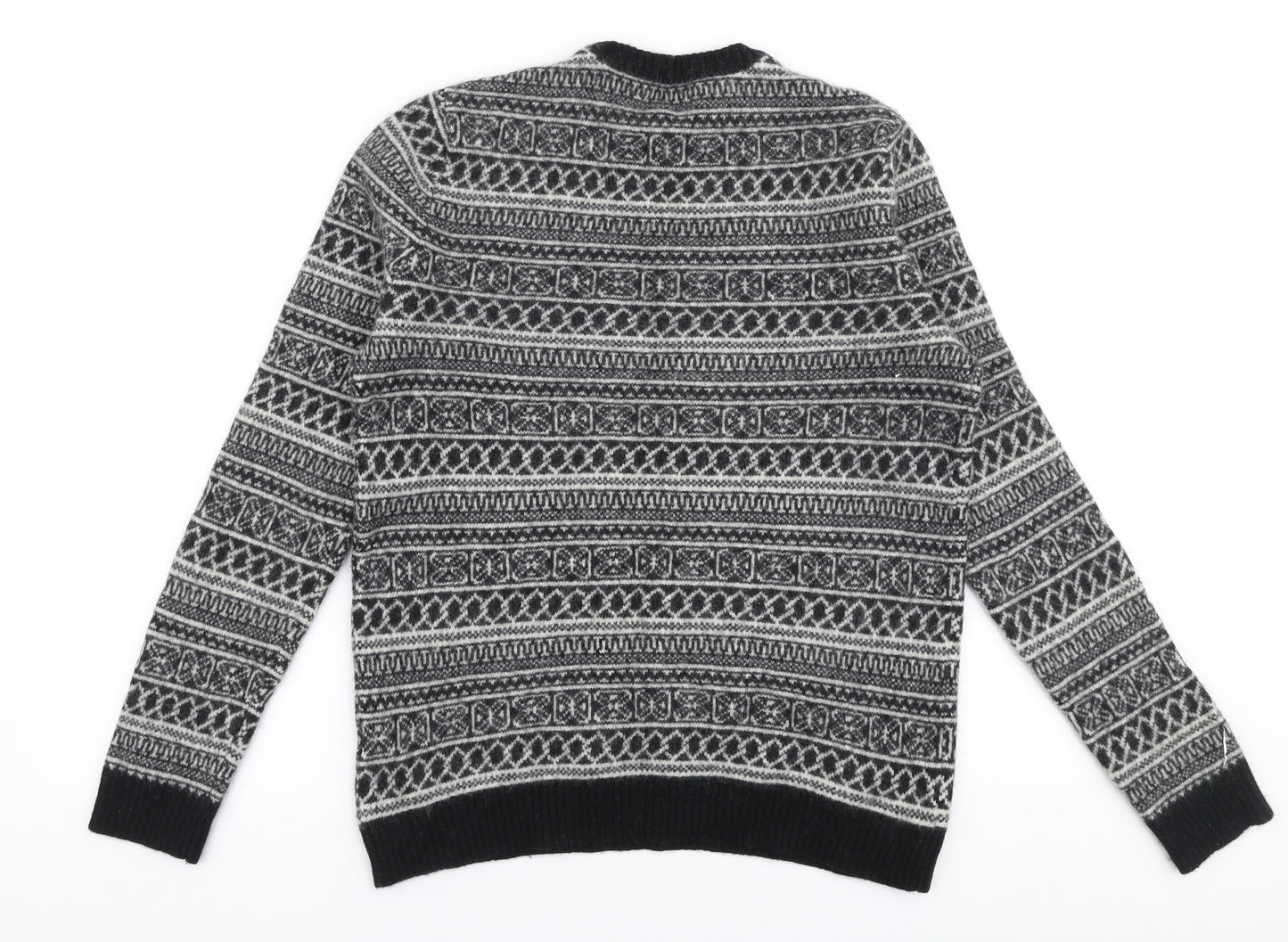 ASOS Mens Grey Round Neck Geometric Wool Pullover Jumper Size L