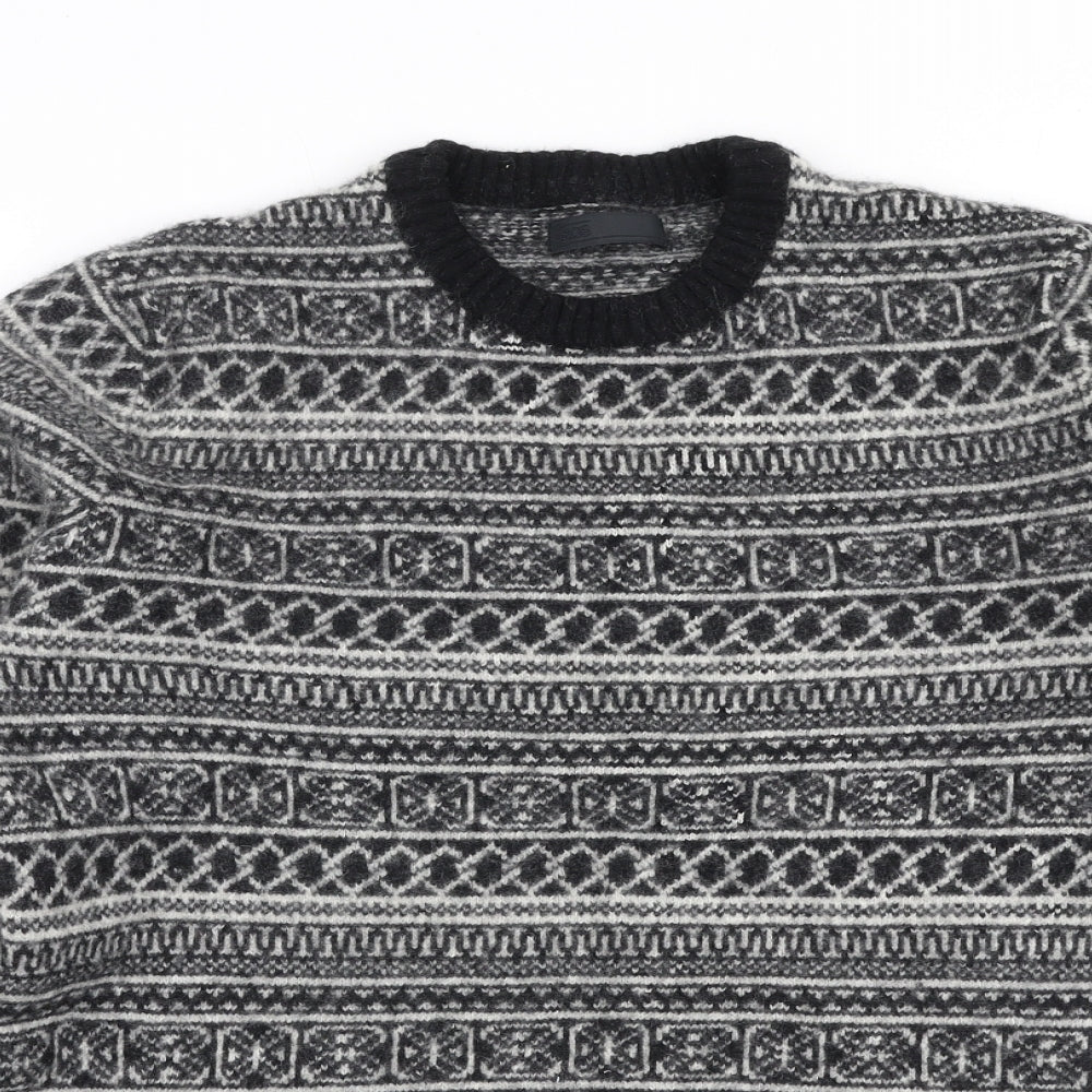 ASOS Mens Grey Round Neck Geometric Wool Pullover Jumper Size L