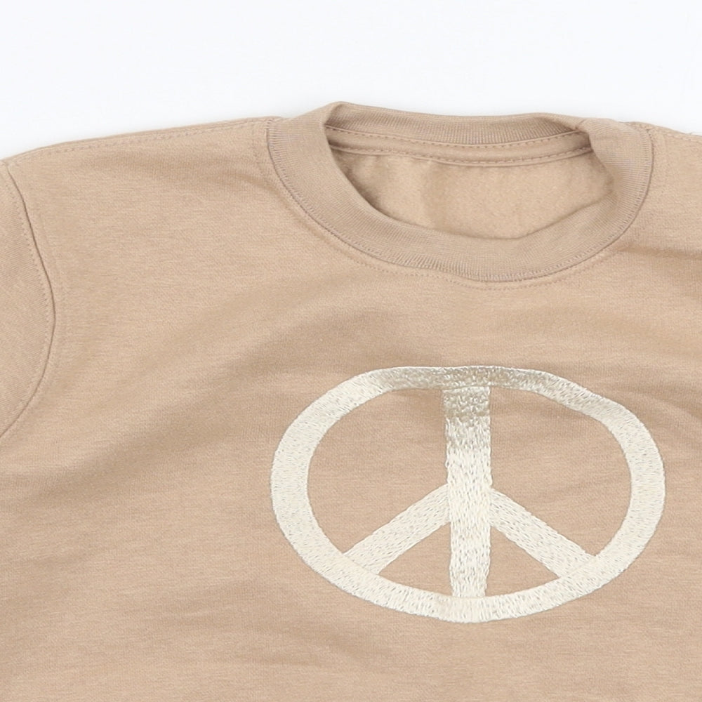 Preworn Girls Brown  Cotton Pullover Sweatshirt Size 3-4 Years  Pullover - Peace symbol