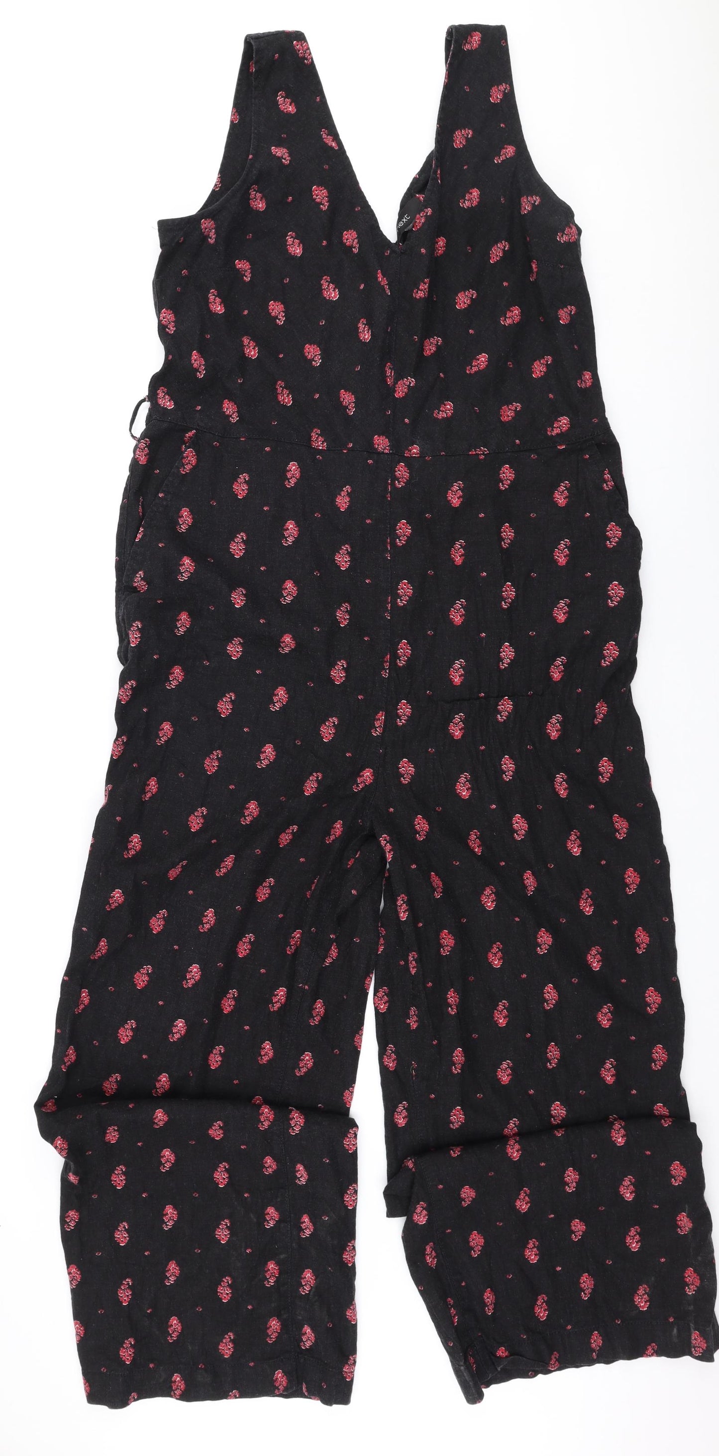 NEXT Womens Black Floral Linen Jumpsuit One-Piece Size 18 L29 in Zip
