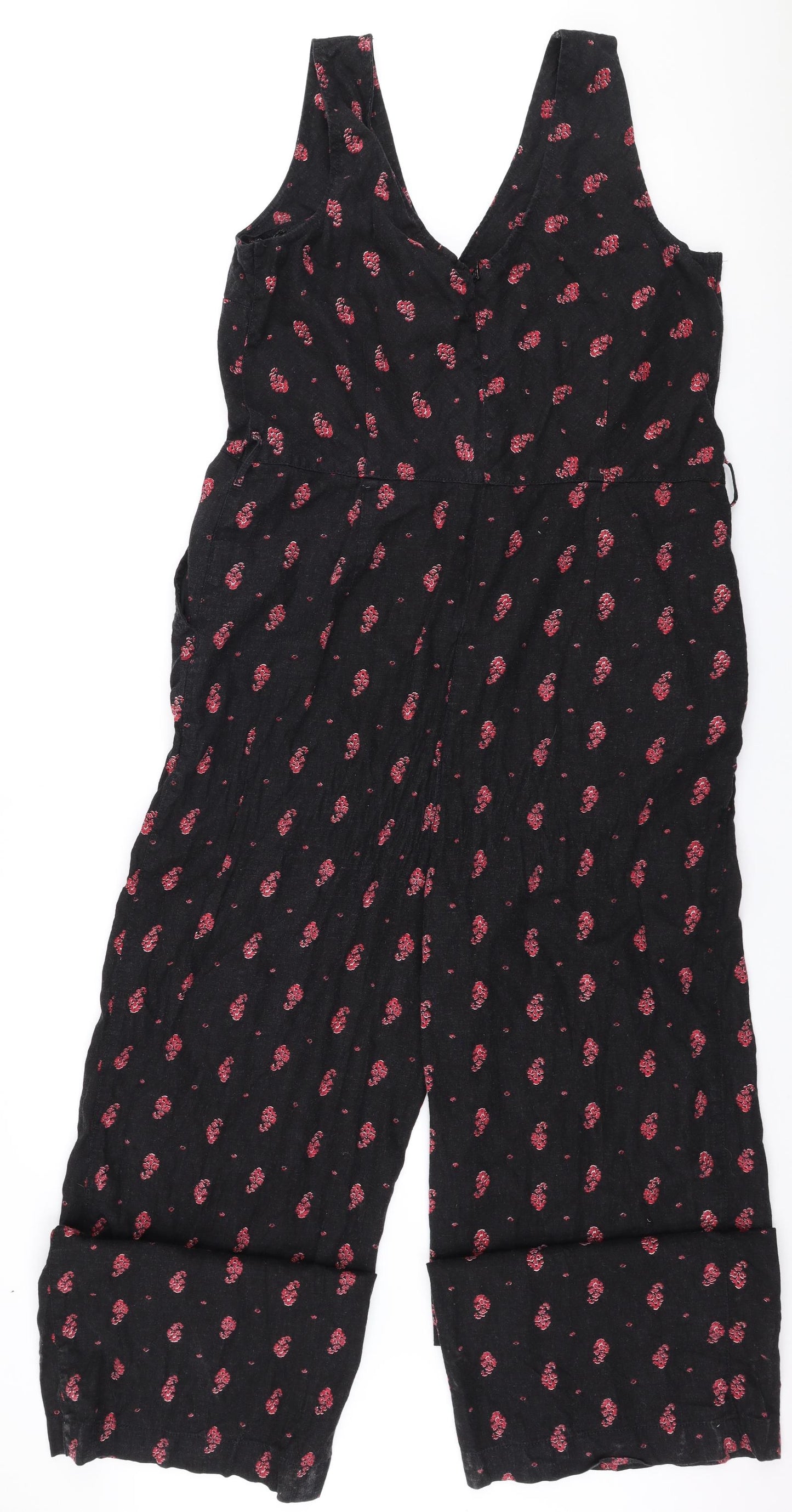 NEXT Womens Black Floral Linen Jumpsuit One-Piece Size 18 L29 in Zip