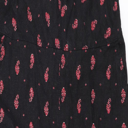 NEXT Womens Black Floral Linen Jumpsuit One-Piece Size 18 L29 in Zip