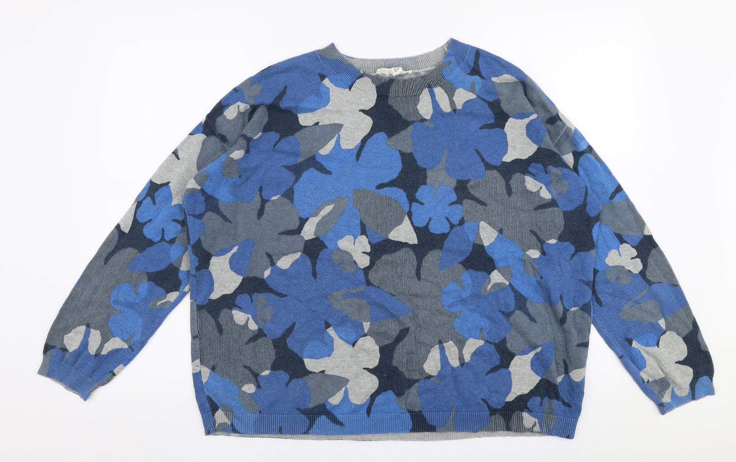 Sea Salt Cornwall Womens Blue Round Neck Floral Cotton Pullover Jumper Size 14
