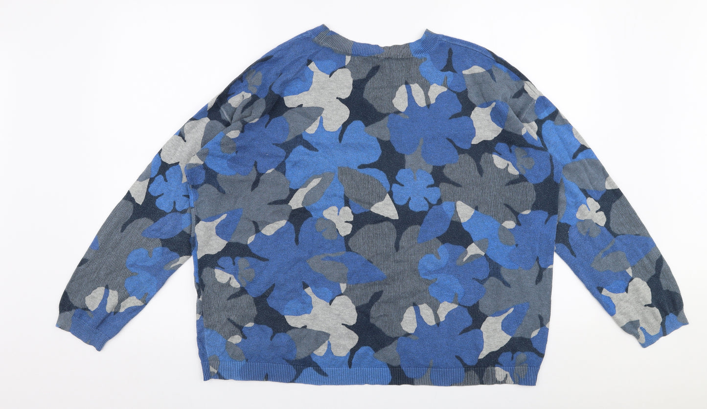 Sea Salt Cornwall Womens Blue Round Neck Floral Cotton Pullover Jumper Size 14